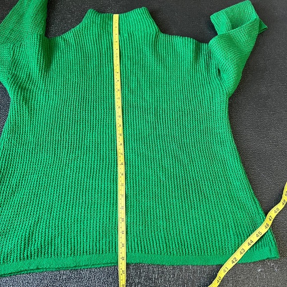 J.Jill Green Waffle Knit Mock Neck Sweater Sz M Cotton Kelly Green St. Patrick's - Picture 7 of 7